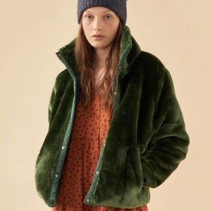 Tinycottons Tiny Big Sister Short Faux Fur Jacket in Dark Green Size XS (34) NWT